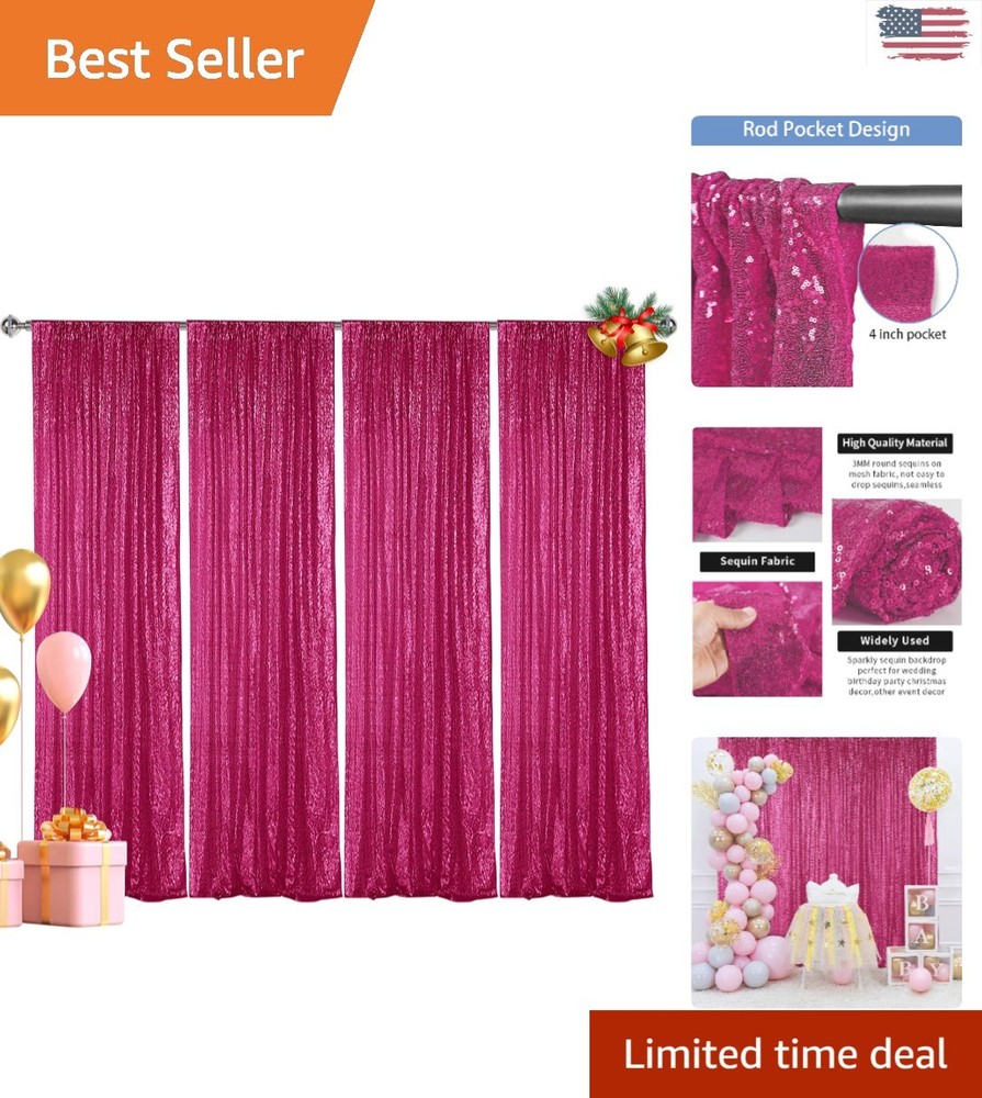 4PCS Fuchsia Sequin Backdrop Curtain, 2FT x 8FT – Perfect for Weddings & Parties