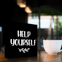 Help Yourself Black Wood Block Sign Desk Decor,Rustic Wooden Box Plaque Sign …