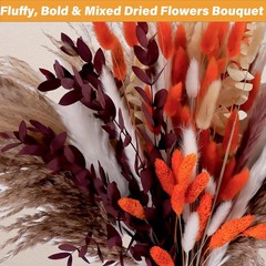 130Pcs Real Oran Ppas Grass, 17″ Natural Dried Flowers Boho Winter