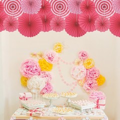 12Pcs Hanging Paper Fans Party Set Decoration for Birthday,Wedding Rose Red