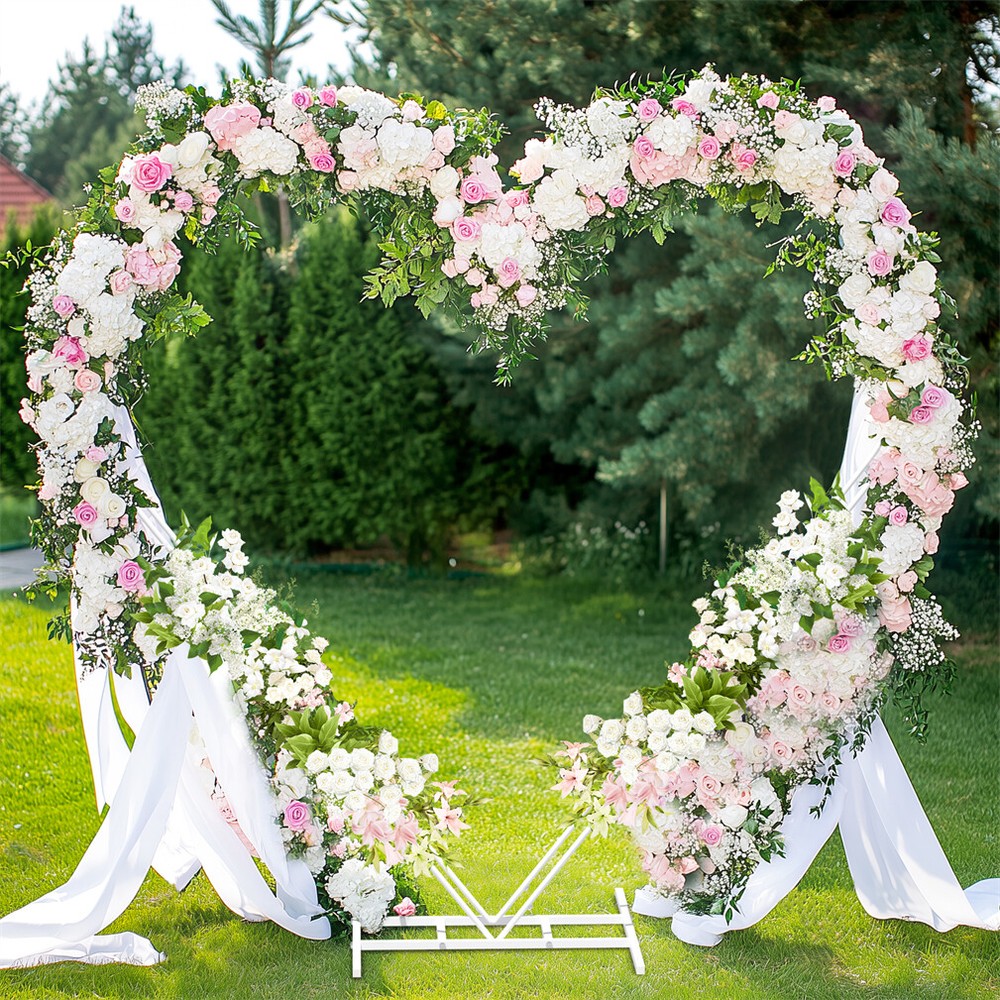 Dual-Tube Metal Wedding Arch Creative Heart Shaped White Circle Arch Stand Racks