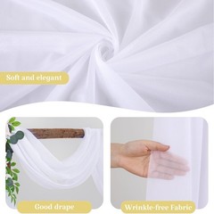 Wedding Arch Draping Fabric 2 Panels White Sheer Backdrop Curtain 28″ x 19ft for