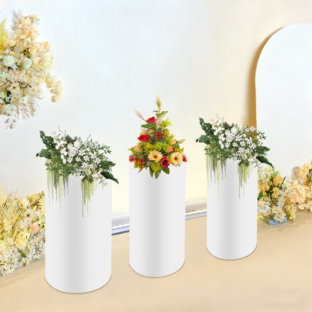 Metal Display Pedestal Stands 3 Pcs White 60×27/65×30/70x35cm Sturdy Cake Stand