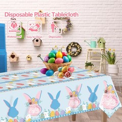 3 Pcs Easter Plastic Tablecloth,54 x 108 Inch Disposable Table Covers with Bu…