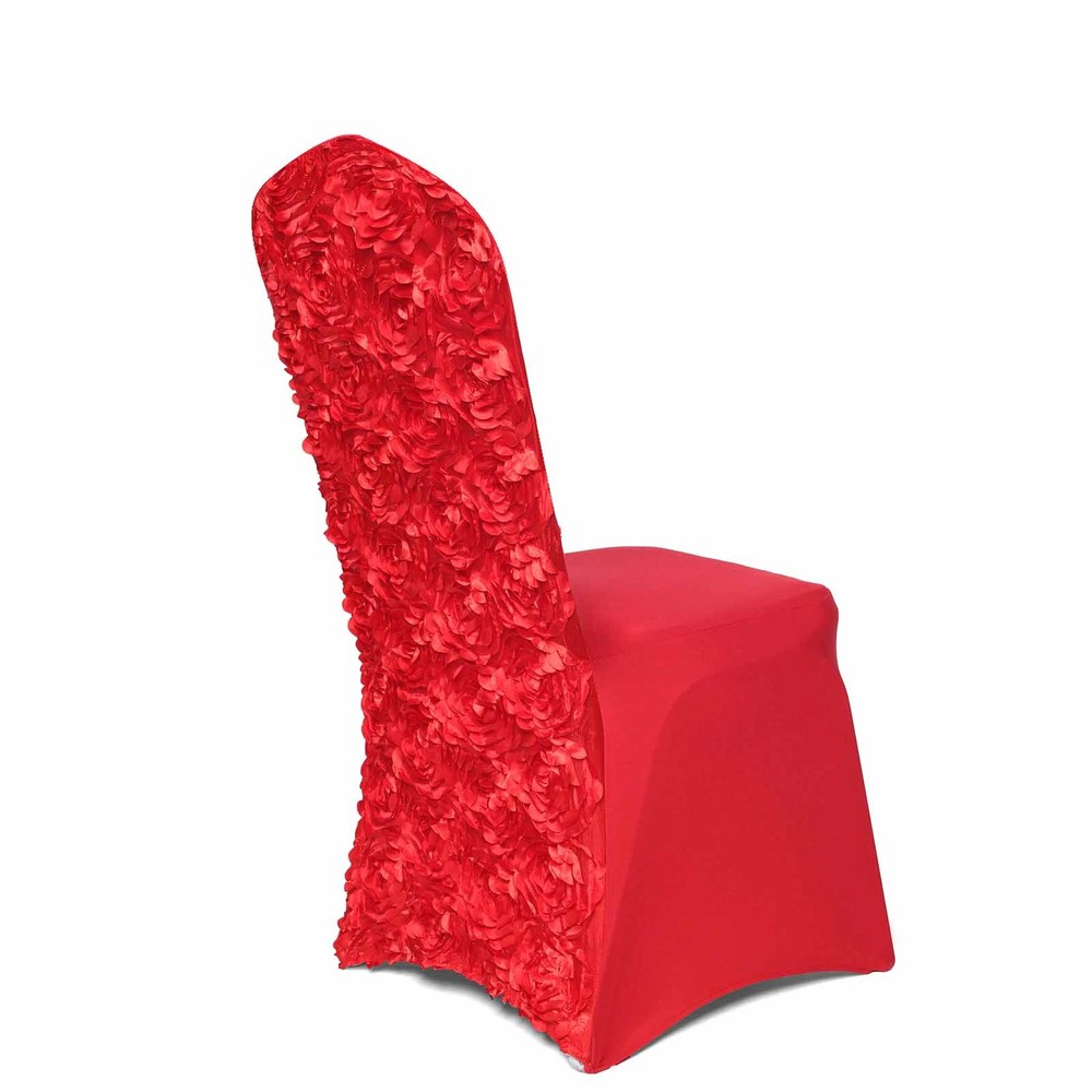 Red Satin Rosette SPANDEX Stretchable Banquet CHAIR COVER Wedding