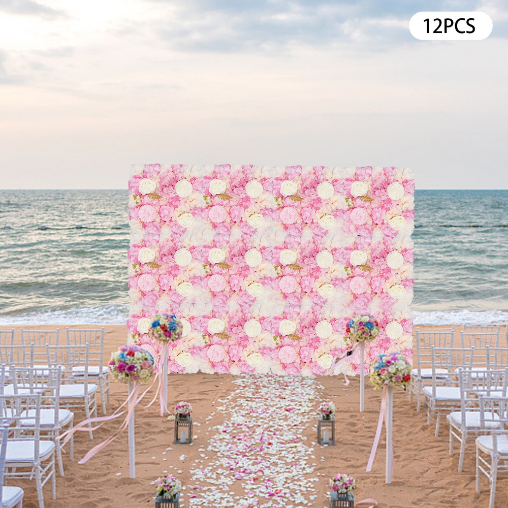 12PCS Artificial 3D Flower Wall Panel Wedding Backdrop Wall Decor Pink 15*15in