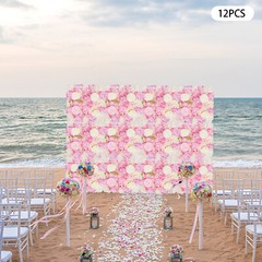 12PCS Artificial 3D Flower Wall Panel Wedding Backdrop Wall Decor Pink 15*15in