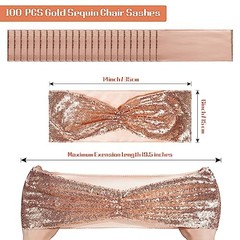Pack of Chair Sashes Bands Stretch Spandex One-Sided Sequin 100 Rose Gold
