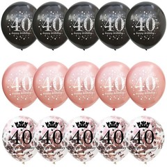 Black Rose Gold Happy 40th Birthday Balloons, 15 Pieces 40th Birthday Decorat…