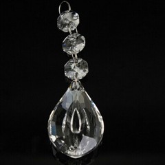 10Pcs Teardrop Crystal Glass Lamp Prisms Part Decoration Pendant +Octagon Beads