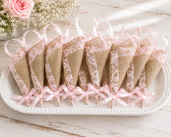 12 pcs/set Burlap Cone Decoration with Light Pink Lace, Rustic Country Wedding
