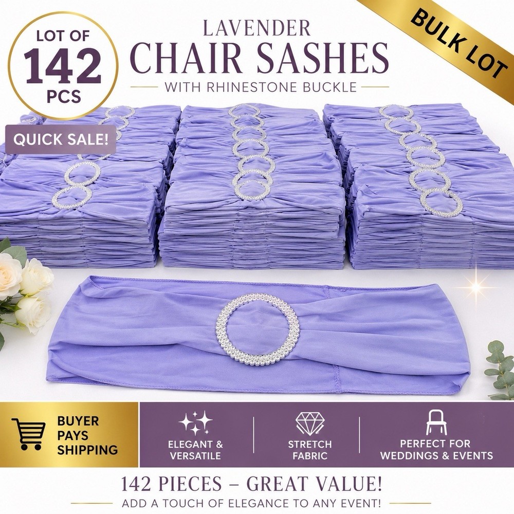 142 Lavender Stretch Chair Sashes Bands w/ Rhinestone Buckle Wedding Event Decor