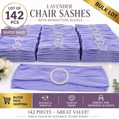 142 Lavender Stretch Chair Sashes Bands w/ Rhinestone Buckle Wedding Event Decor