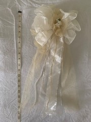 10 Large Wedding Pew Bows White Gold Satin Tulle Pearl Beads Church Aisle Decor
