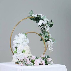 2 Gold Round Standing Wreath Rings Floral Hoops Wedding Party Home Decorations