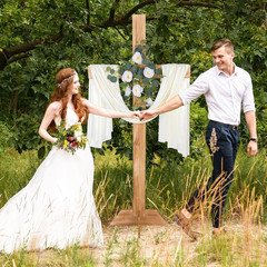 71 Inch Wedding Decorations Wedding Wood Cross and White Ribbons Eucalyptus Garl