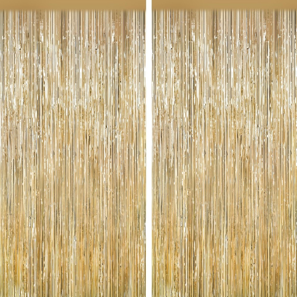 Champagne Gold Tinsel Backdrop Foil Fringe Curtains – 2 Packs Door Streamers …