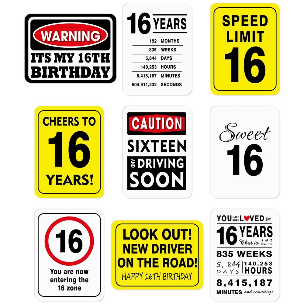 WERNNSAI 16th Birthday Party Decorations – 9PCS Wall Signs Funny Tags for Tee…