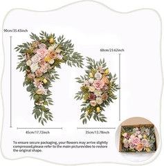Champagne Pink Wedding Arch with Drapes & Artificial Flowers – Set of 4