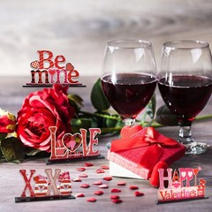 4Pcs Valentine’s Day Decorations Love Wooden Table Sign, Anniversaries Tablet…