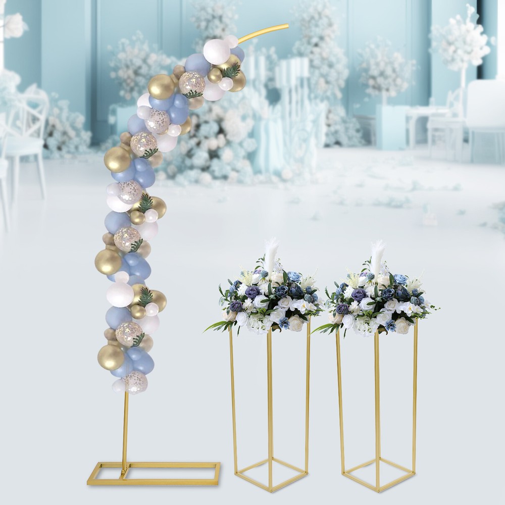 Gold Steel Balloon Arch 3-Piece Set With 2 Rectangular Flower Stands 200cm