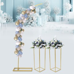 Gold Steel Balloon Arch 3-Piece Set With 2 Rectangular Flower Stands 200cm