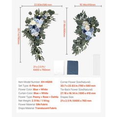 Uimoso Artificial Wedding Arch Flowers Kit Blue With 2 Pcs Flowers 2 Pcs Drapes