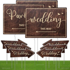 9-Piece Wedding This Way Sign Kit, Double-Sided Wooden Wedding Direction Arrow &