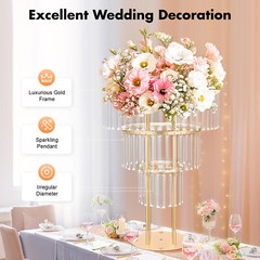 Gold Crystal Flower Stand Round Pedestal Stand Wedding Decor Crystal Plant Stand
