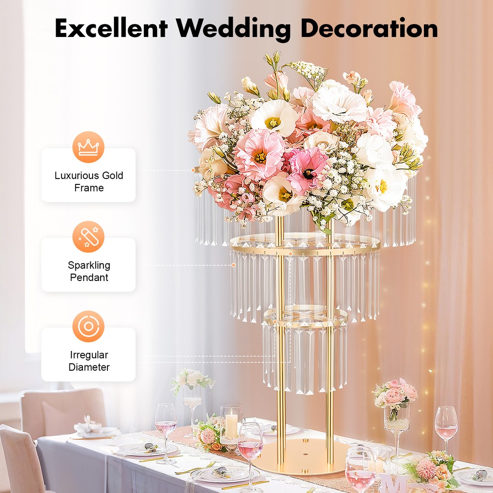 Wedding Gold Crystal Flower Stand, Round Pedestal Stand, Crystal Flower Stand