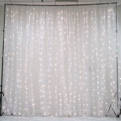 Warm White LED Lights on Organza BACKDROP 18 ft x 9 ft Wedding Decorations