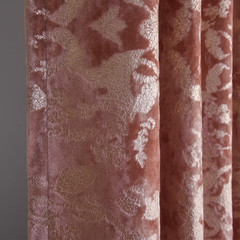 Blush Pink Velvet Curtains with Gold Foil Print, Room Darkening, 2 Panels