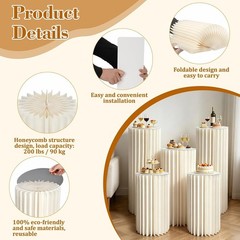 Gereat 5Pc Cylinder Party Stands Foldable Cardboard Display Pedestals White
