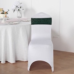 10 Hunter Green Spandex Sequined CHAIR SASHES Ties Wraps Wedding Decorations