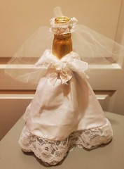Bride and Groom Wedding Set Veil Dress Black Tux candelabra bells, pen holders