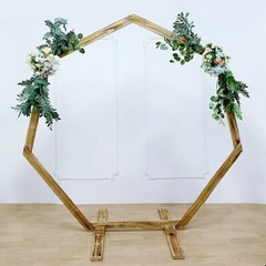 7 feet Natural Wood Backdrop Stand Wedding Arch Heptagon Shape Party Supplies