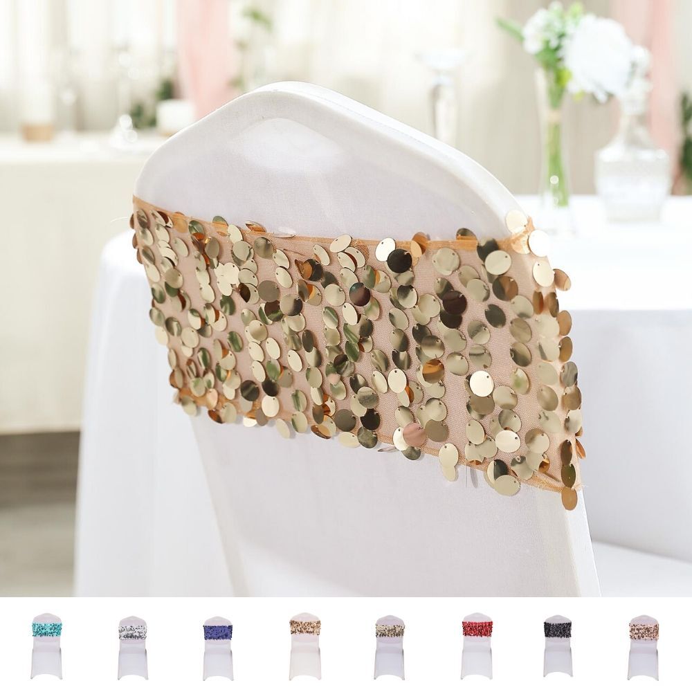 25 pcs 10″ wide Large Payette Sequined Chair Sashes Wedding Party Decorations