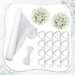 34 Pcs Church Pew Wedding Decorations Fabric Tulle Silk Flower Pew Clips White