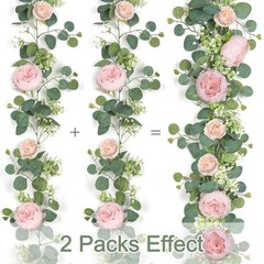 2 Pack 13FT Flower Garland, Artificial Rose Vine Fake Flower 2PCS Light Pink