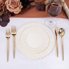 U-QE 100 Count 9 Inch Ivory Plastic Plates for Party – Scalloped Disposable D…