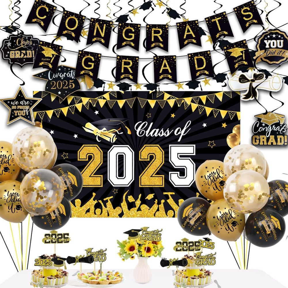 Graduation Decorations 2025 Set include Class of 2025 Backdrop, Congrats Grad…