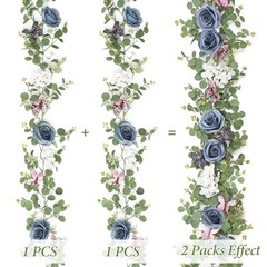 2Pcs 5.9 Ft Artificial Rose Vine Fake Flower Garland Rose Hydrangea 2PCS Blue