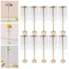 10 Pieces 75cm Gold Flower Stands with Crystal Beads for Elegant Decor
