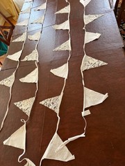 10M/32Ft White Pennant Banner, Fabric & Lace Triangle Flag Cotton Bunting Garla