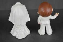 Atlantic Mold Vintage 9” Bride and Groom Blue Eyes/Brown Eyes Ceramic Figures