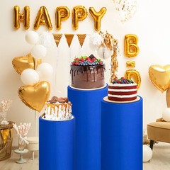 Set of 3 Cylinder Spandex Stand Covers, Sapphire Blue, Elastic Fabric-Small