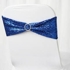 10 Royal Blue Spandex Sequined CHAIR SASHES Ties Wraps Wedding Party Decorations