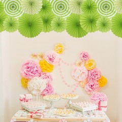 12Pcs Hanging Paper Fans Party Set Decoration for Birthday Wedding Green