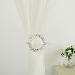 2 SILVER Plastic 7″ Round Curtain Tie Backs Acrylic Crystals Drapery Holdbacks