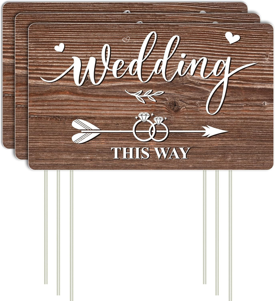 3Pcs Double Sided Wedding This Way Sign Corrugated Plastic Direction Arrow Marks